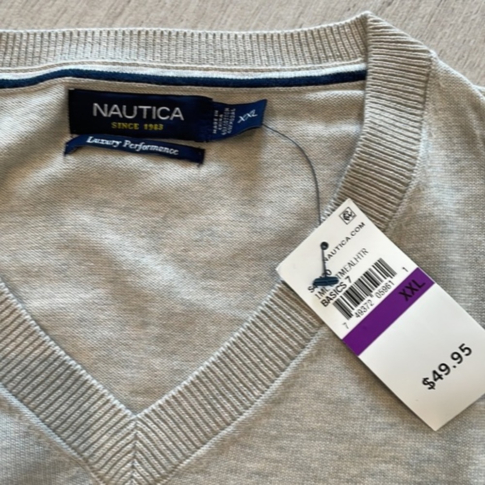 NAUTICA Mens Luxury Performance V-Neck Oatmeal Sweater Size XXL NEW
